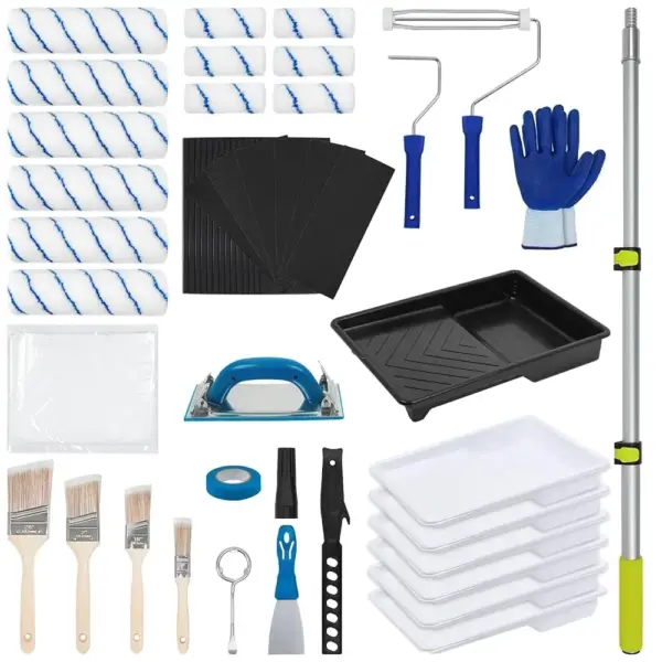 54 PCS Paint Roller Kit with Extension Pole, All-in-One Painting Supplies & Repair Set for Home DIY - Includes 4” & 9” Roller