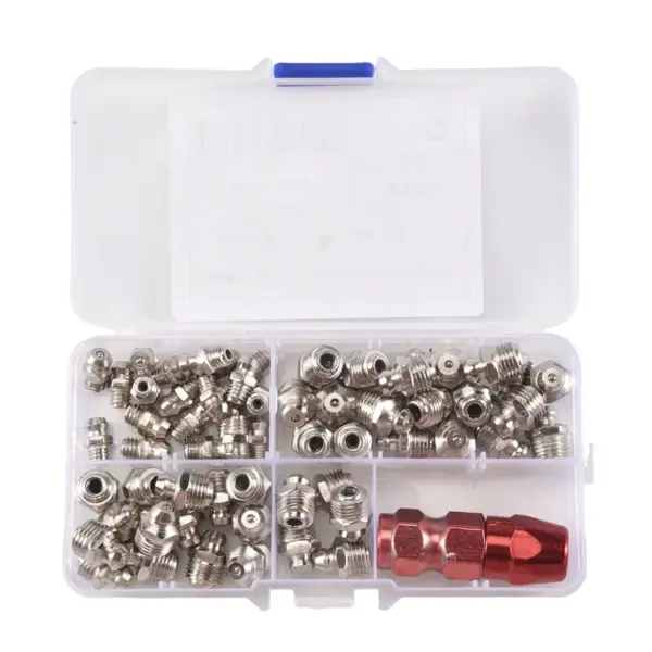 AB11-61Pcs/Set Grease Fitting Pack M6/M8/M10 Metal Nipple Mechanical Lubrication Part Grease Nipple Fitting Assortment Kits