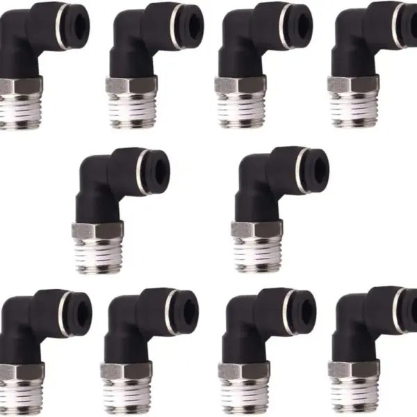 10 Pack Push to Connect Air Fittings 90 Degree Pneumatic Tube Fitting Male Elbow 1/4" Tube OD x 1/4" NPT Thread