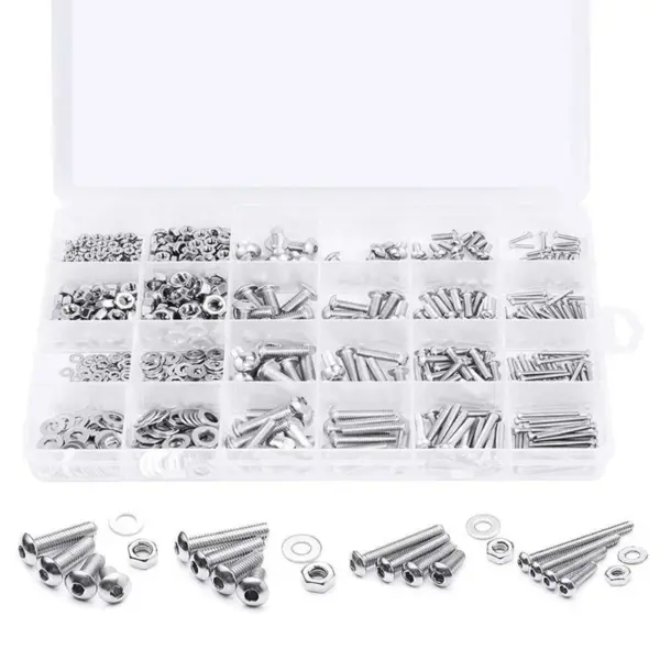 Stainless Steel Screw Button Round Pan Head Screws Hexagon Socket Screw Bolt Nut Washer Set Box Kit Hexagon Socket Screw