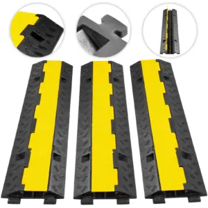 SucceBuy 2 Channel Cable Protector Ramp Wire Cable Cover Cord Guard Rubber + PVC 11000LBS Speed Bump Parking Driveway Traffic