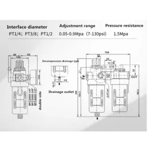 1/2 Inch Air Filter Regulator with Pressure Gauge Oil Water Separator for Pneumatic Tools Air Compressor Line