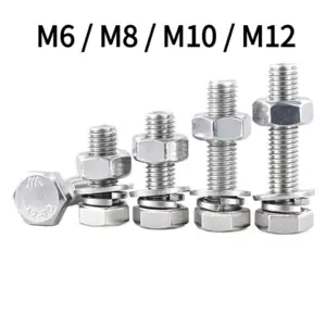 M6 M8 M10 M12 50~200mm Extended Screws, External Hexagon Bolts, 304 Stainless Steel Screw and Nut Complete Fittings Set
