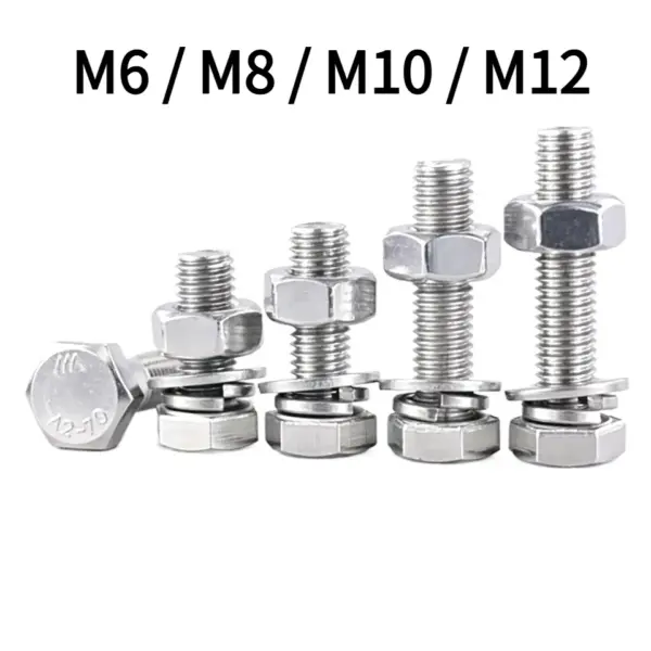 M6 M8 M10 M12 50~200mm Extended Screws, External Hexagon Bolts, 304 Stainless Steel Screw and Nut Complete Fittings Set