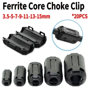 20Pcs 3.5/5/7/9mm Ferrite Filter Toroidal Core Ferrite Bead Clip Choke EMI RFI Noise Filter Clip For USB/Video Cable Power Cord