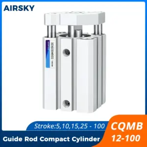 CQMB Double Acting Guide Rod Compact Air Cylinder Bore Size 12-100mm Stroke 5-100mm No Magnet Pneumatic Actuator