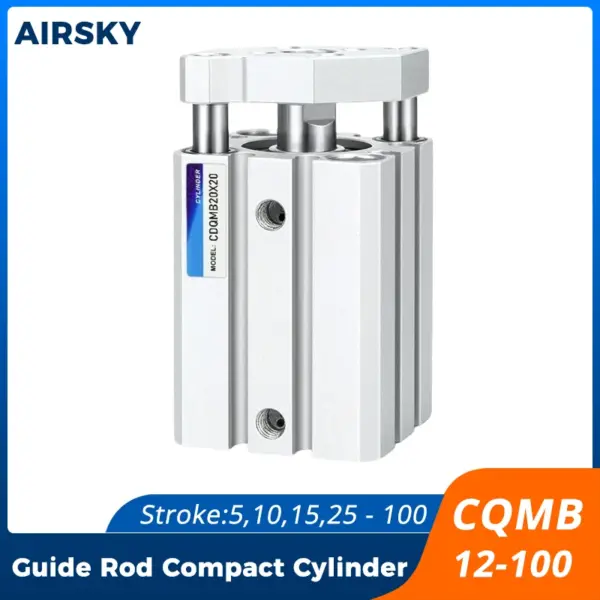 CQMB Double Acting Guide Rod Compact Air Cylinder Bore Size 12-100mm Stroke 5-100mm No Magnet Pneumatic Actuator