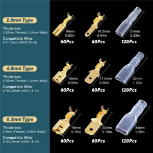 A19F-1440 Pieces Of 2.8 / 4.8 / 6.3Mm Male And Female Quick Crimping Terminal Blocks With Insulating Sleeve Combination Kit