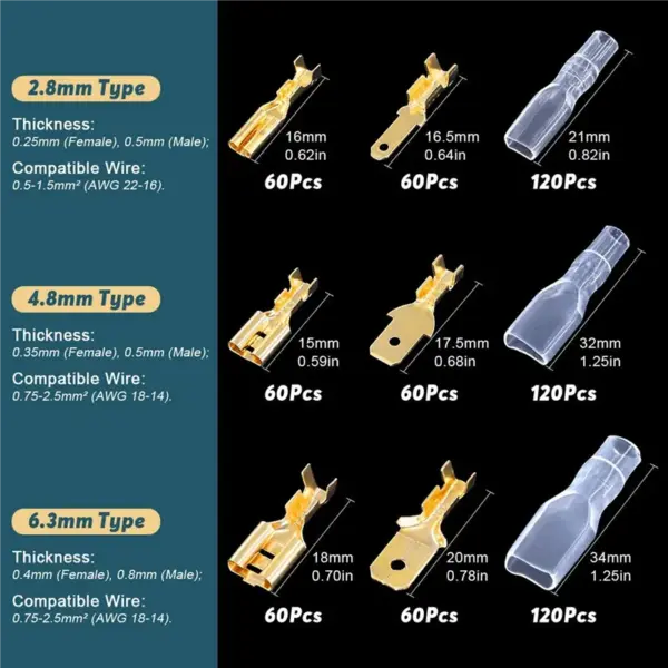 A19F-1440 Pieces Of 2.8 / 4.8 / 6.3Mm Male And Female Quick Crimping Terminal Blocks With Insulating Sleeve Combination Kit