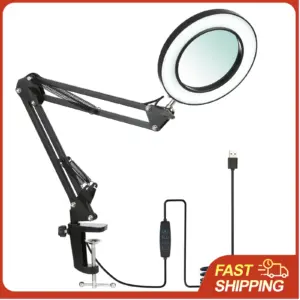 Tomshine Flexible Clamp-on Table Lamp with 8x Magnifier Swing Arm Dimmable LEDs Desk Light Reading Working Studying Light