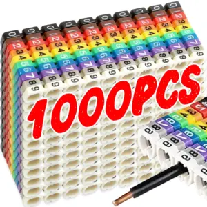 1000/500x Clip on Wire Markers Colorful Electrical Wire Numbering Marker Tube Number Labels Insulation Sleeve Clip Accessories