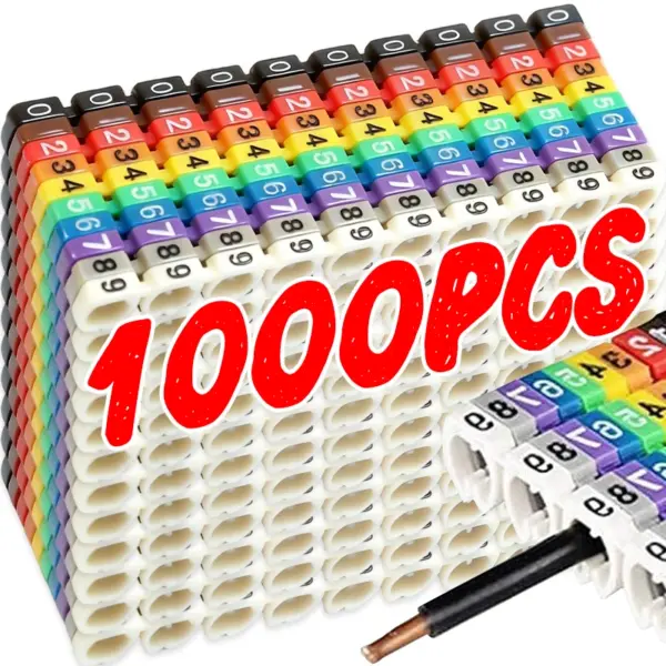 1000/500x Clip on Wire Markers Colorful Electrical Wire Numbering Marker Tube Number Labels Insulation Sleeve Clip Accessories