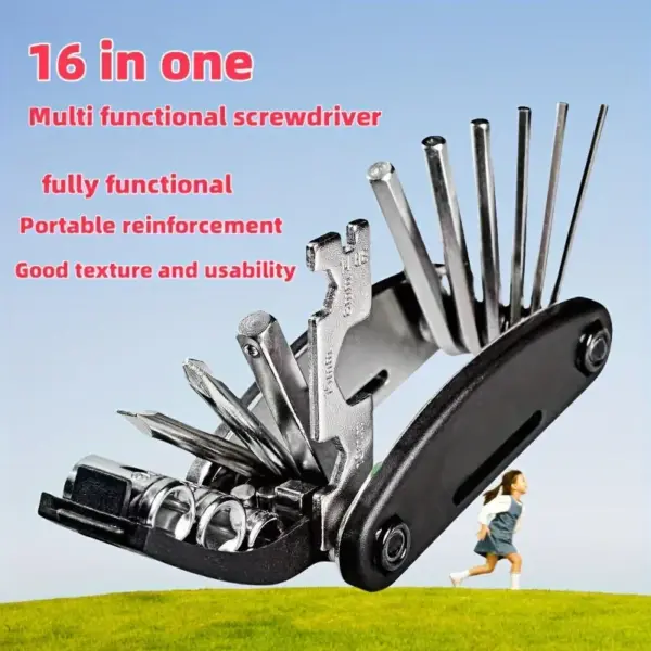 Bike Repair Tool Kits 16 in 1 Bicycle Multitool with Bike Tire Levers Hex Spoke Wrench Folding Metric Repair Tool Set