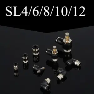 SL/JSC Throttle Valve Black - L-Type Flow Control Valve for Air Cylinders, Pneumatic Speed Regulator with Inlet/Exhaust Ports‌
