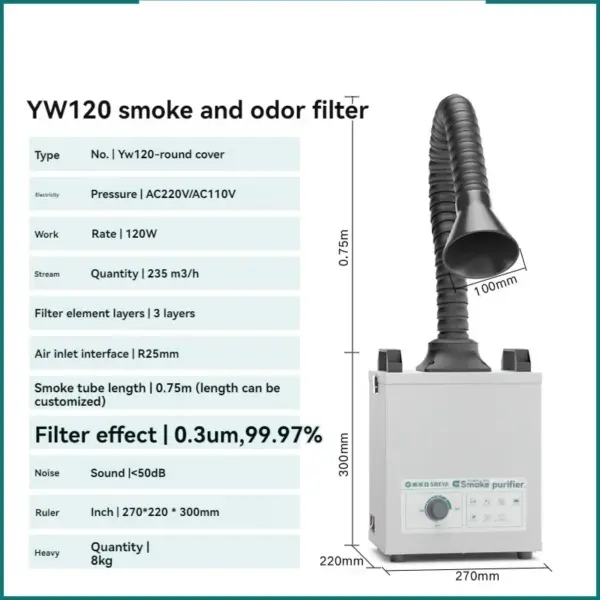 Pure Air Fume Extractor Industrial Smoke Purifier Laser Fume Extractor Soldering Smoke Fume Absorber Purifier