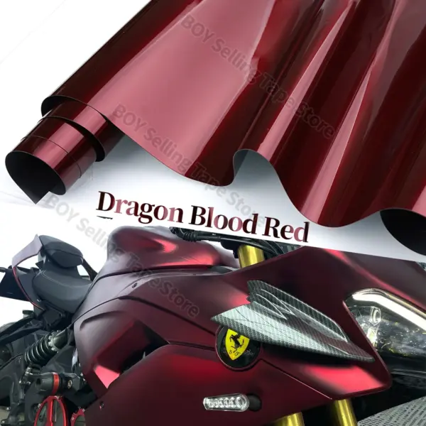 Motorcycle Wrap Car Vinyl Film High Glossy Liquid Metallic Dragon Blood red PET Waterproof  Car Wrapping Foil with Air Release