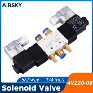 4V220-08 Airtac Type Pneumatic Solenoid Valve 5 Way 2 Position 1/4 Inch Thread Electric Magnetic Valve DC12V DC24V AC110V AC220V