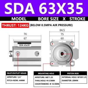 ABILKEEN SDA63X35 SDA Series Thin Air Cylinder 63MM Female Thread Bore X 35MM Stroke Double Acting Pneumatic Compact Cylinder