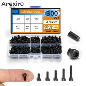 300Pcs M3x6/8/10/12/16mm Screws Assortment, Metric Hex Head Bolts, Small Screws for 3D Printer DIY Black 12.9 Grade Alloy Steel