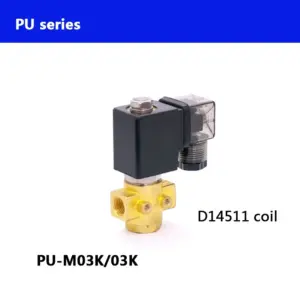 PU Series PU-M03K/03K Normally Open 1/8 1/4 BSP Thread D14511 Coil 2 Way Direct Actuated Mini Brass Water Solenoid Valve