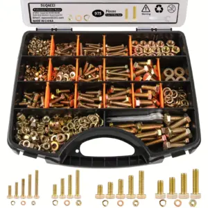 975pcs Metric Bolt Assortment Premium Grade 8.8 Fasteners, Yellow Zinc Plated M4, M5, M6, M8, Length From 12-30mm, Corrosion Resistant Nut And Bolt Kit For DIY, Home, Automotive And Machinery Repairs
