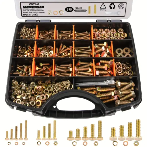 975pcs Metric Bolt Assortment Premium Grade 8.8 Fasteners, Yellow Zinc Plated M4, M5, M6, M8, Length From 12-30mm, Corrosion Resistant Nut And Bolt Kit For DIY, Home, Automotive And Machinery Repairs