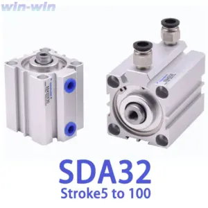 Compact Air Pneumatic Cylinder SDA 32mm Bore Double Acting 5/10/20/30/40/50/60/70/80/90/100mm Stroke Thin Air Cylinders SDA32