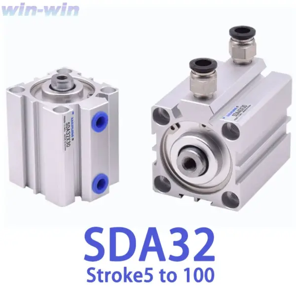 Compact Air Pneumatic Cylinder SDA 32mm Bore Double Acting 5/10/20/30/40/50/60/70/80/90/100mm Stroke Thin Air Cylinders SDA32