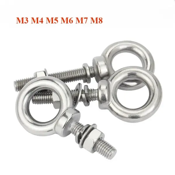 M3 M4 M5 M6 M8 304 Stainless Steel Ring Eyebolts with Nut Washer Gaksets Set,Extended Bolts Marine Lifting Ring Screws and Nuts