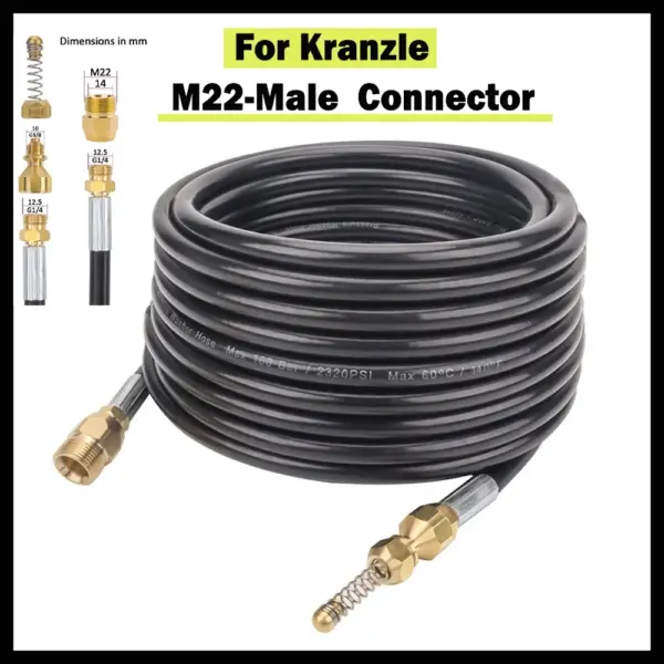 High Pressure Washer Hose Pipe Cord Sewer Drain Water Cleaning Hose Sewer Jetter Pipe Kit M22-Male Thread Connector For Kranzle