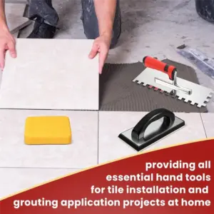 AB34-Tile Tools Set Square Trowel 1 Rubber Grout Float And 2 Grout Sponge For Wall Floor Tiling Installation Grouting