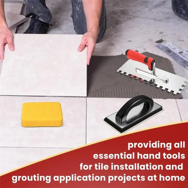 AB34-Tile Tools Set Square Trowel 1 Rubber Grout Float And 2 Grout Sponge For Wall Floor Tiling Installation Grouting