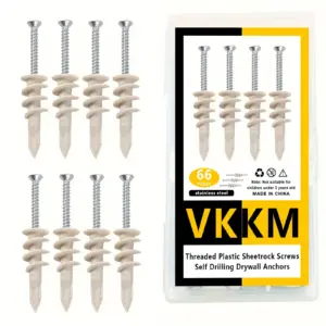 66Pcs Nylon Drywall Anchors with Self-Tapping Screws, Hollow Wall Expansion Plugs for Gypsum Board & Plasterboard Mounting