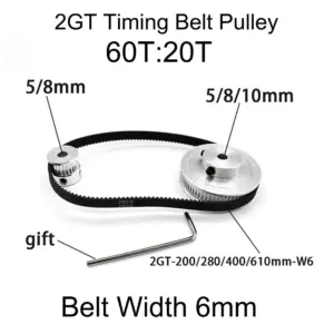 GT2 2M 20/ 60 Teeth 1:3 Reduction Ratio 3D Printer Part Width 6mm Synchronous Wheel Belt 200/280/400/610mm Aperture 5/8/10mm
