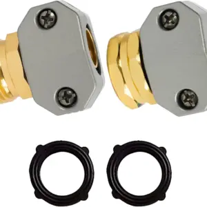Aluminum Garden Hose Repair Kit - Male & Female Connectors, Fits 5/8" & 3/4" Hoses, 2 Extra Washers