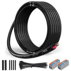 12 AWG 2 Conductor Tinned Copper Wire 15ft - UL Listed, Flexible PVC Cord for Auto, Marine, RV, LED Lighting