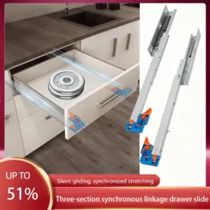 Bottom-Mounted Drawer Slide 3-Section Sync Linkage Full Extension Damping Quick-Release Hidden Rail For Cabinets