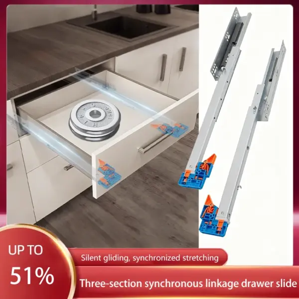 Bottom-Mounted Drawer Slide 3-Section Sync Linkage Full Extension Damping Quick-Release Hidden Rail For Cabinets