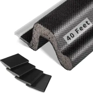 40FT V-Shaped Door Weather Stripping with 4 Corner Seals, Foam Kerf Seal for Gaps 8-20mm, Black