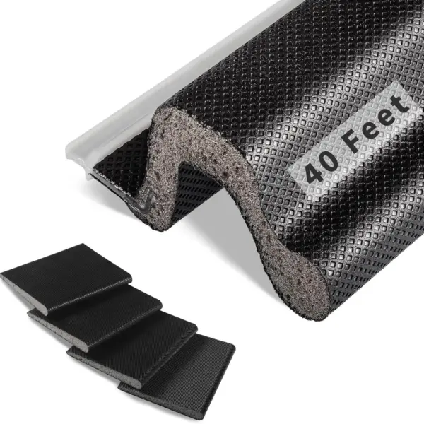 40FT V-Shaped Door Weather Stripping with 4 Corner Seals, Foam Kerf Seal for Gaps 8-20mm, Black