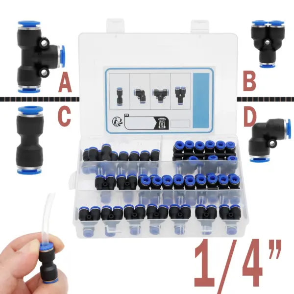 40PCS Pneumatic Accessories Kit Fittings Splitter, Elbow, Tee Straight Pipe 1/4 Inch Connector Suitable for Pneumatic Machinery