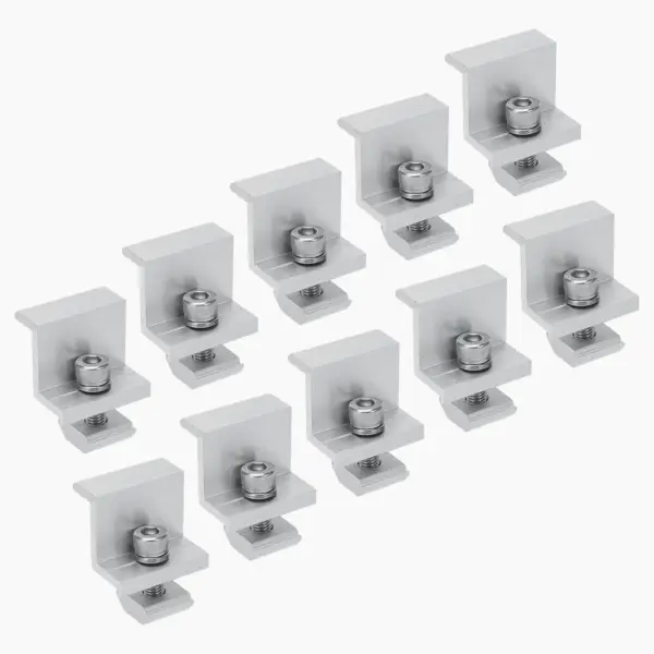 10 Pcs Solar Panel End Clamp Aluminum Mounting Bracket PV Module Rail Grounding Clip for Roof (35mm)