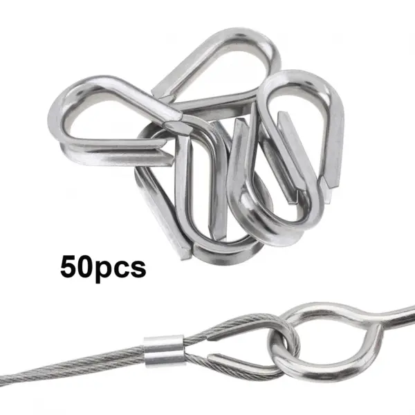 50pcs M3 Wire Rope Thimble Rigging Clamp Set for 1/8 Inches Diameter Stainless Steel Wire Rope Cable Thimbles Ring Clamp Kit