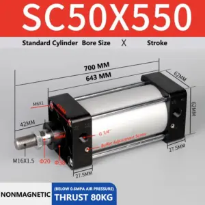 ABILKEEN SC50X550 Standard Pneumatic Cylinder 50mm Bore Size X 550 MM Stroke Double Acting Air Standard Cylinder