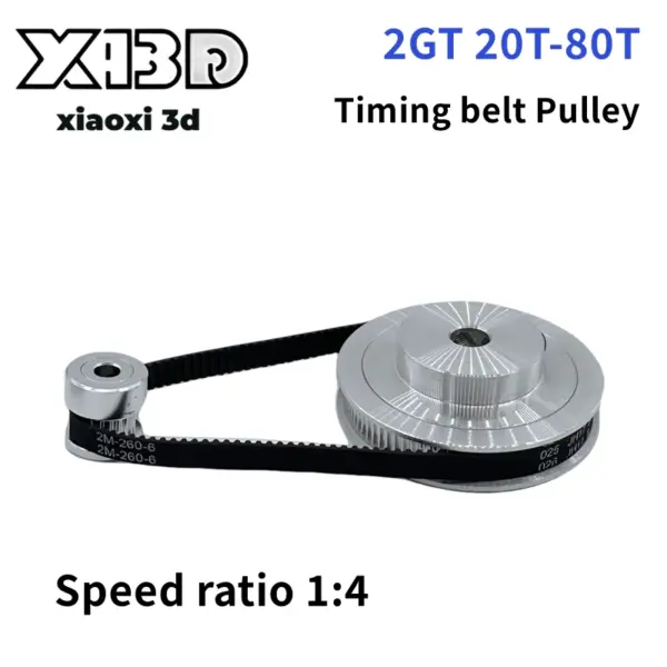 80T 20Teeth 2GT Pulley Belt Kit Belt Width 6mm Reduction 4:1 Bore 3~14mm 3D Printer Synchronous Wheels 2M GT2 Timing Pulley Set
