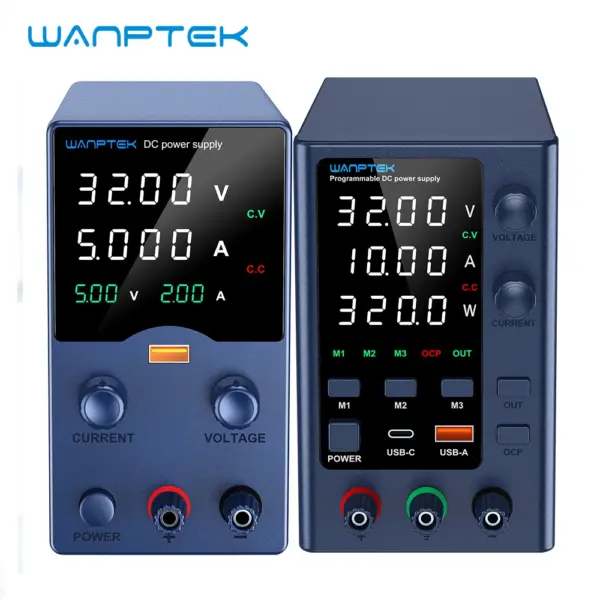 Wanptek DC Power Supply Variable 30V 5A 10A Bench Power Supplies Encoder Adjustments Knob USB Fast Charge Port Lab LED Display