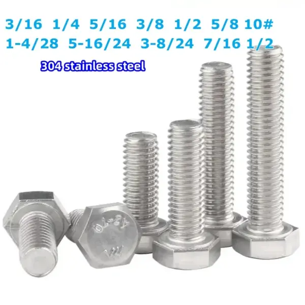 High Strength External Hex Bolt British American Standard Hexagon Head Screw Assorted Sizes