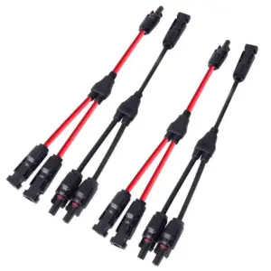 Power Solar Connectors 30A Y-Branch Cable, Solar Cable Parallel Adaptor in Pair for Solar Panel 1*M/FF+1*F/MM black red Power