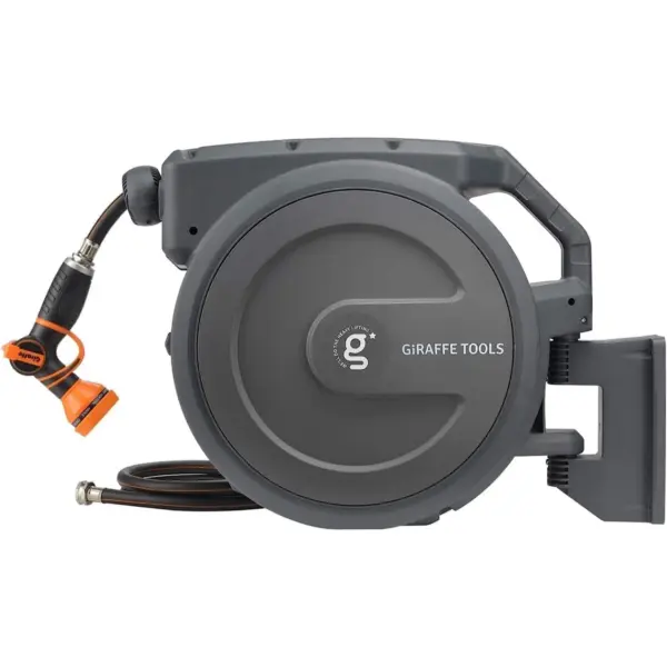 Retractable Garden Hose Reel 1/2" x 100 ft Wall Mounted, Auto Rewind, Any Length Lock, Dark Grey