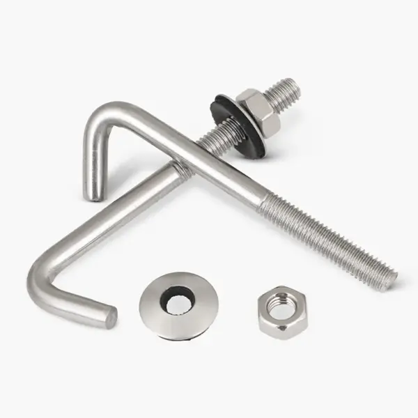 M5 M6 304 SS Hook Irregular Screw / Right Angle Hook Bolt Round Square L Tilting Hook Bolts Set Screw with Heax Nuts and Washers